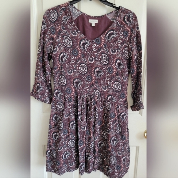 Garnet Hill Purple Paisley Bohemian Pocket Detail Dress Size 4 - Picture 1 of 5